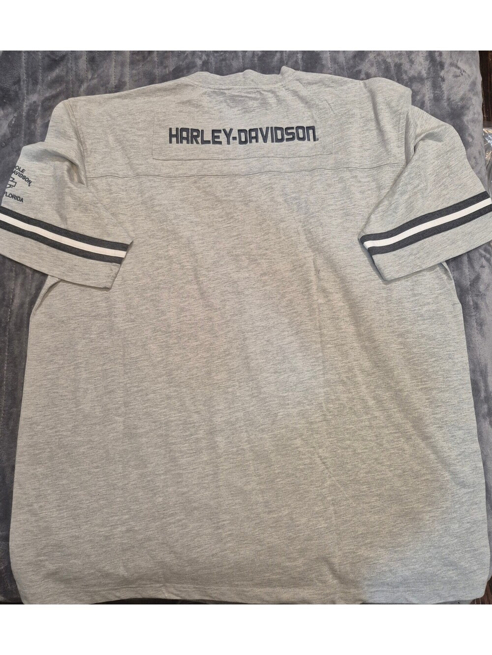 Vintage 2008 Harley-Davidson Grey Striped Sleeve Jersey Tee - Picture 2 of 9